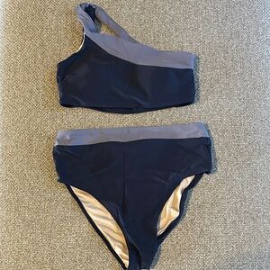 Summersalt Two-Piece One-Shoulder Swim Set in Navy and Slate